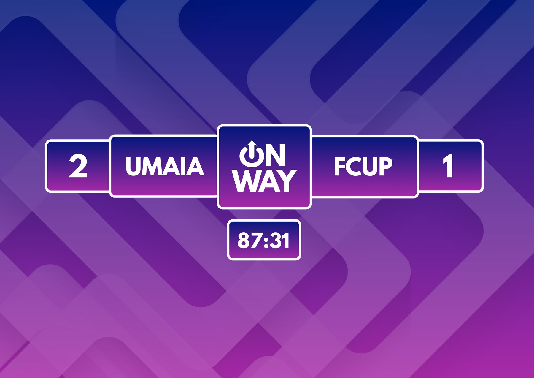 Placard de resultados ONWAY em direto com o marcador UMaia 2, FCUP 1 e cronómetro