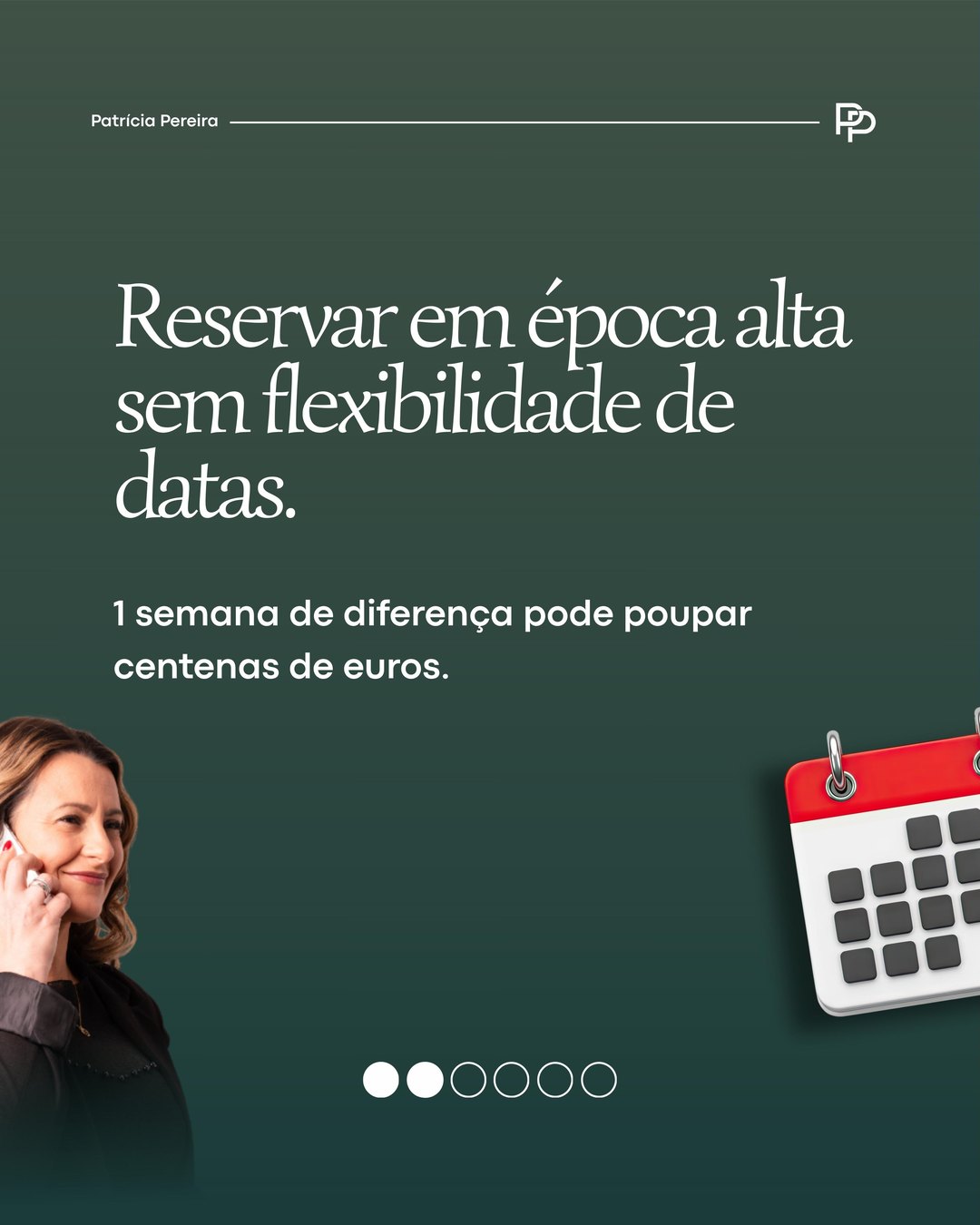 Slide do carrossel sobre reservar em época alta sem flexibilidade de datas